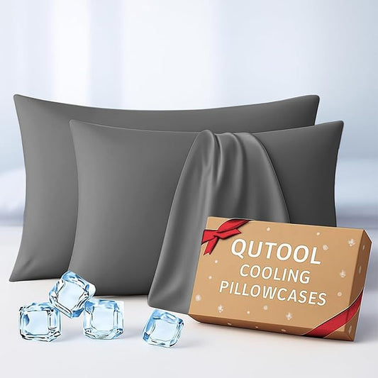 Premium Cooling Pillowcases Queen Size Set of 2 for Hot Sleeper & Night Sweats Beauty Sleep Reduces Wrinkles & Frizz Softer Than Silk Pillow Cover Oeko-TEX Certified Dark Gray Breathable
