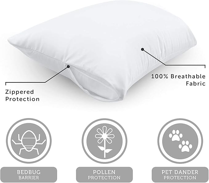 AllerEase Ultra Soft Advanced Allergy Protection Machine Washable Durable Zippered Travel Pillow Protector Size 14" x 20" Size Grey