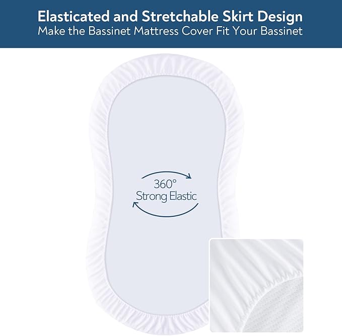 Bassinet Mattress Pad Cover 30" x 18" - Fits for Halo BassiNest Swivel, Glide, Flex, Luxe & Premiere Series Sleeper, Waterproof Quilted Bassinet Mattress Protector 2 Pack, Cotton Terry Surface