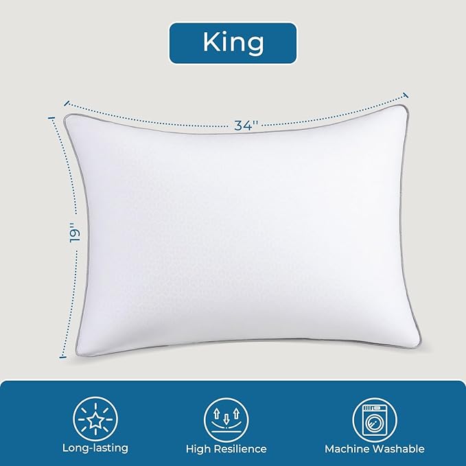 Sasttie Firm King Size Pillows Set of 4, Bed Pillows for Side, Back, and Stomach Sleepers - Oeko-Tex Certified Supportive Down Alternative Plump Filling - Hotel Quality and Machine Washable, 4 Pack