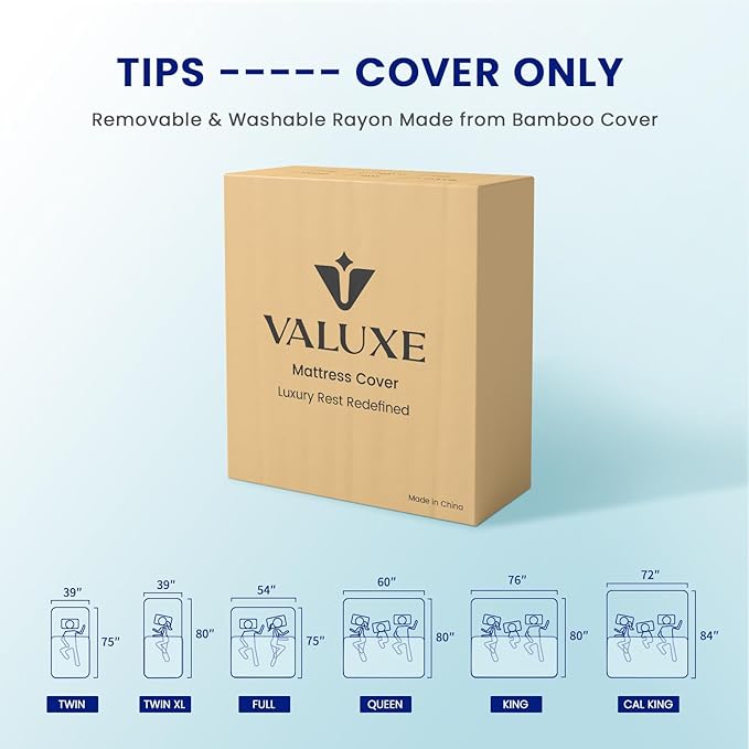 VALUXE Twin Size 3 Inch Mattress Topper Cover with Zipper Closure - Breathable Protector for 3" Memory Foam or Latex Mattress Topper (Cover Only)