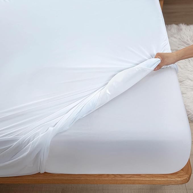 Kingnex Twin Mattress Protector Waterproof Smooth Suface Fitted Sheet Style Mattress Cover with Elastic Skirt