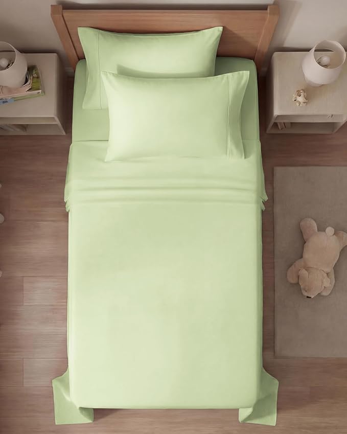 Twin 4 Piece Sheet Set - Comfy, Breathable & Cooling - Hotel Luxury Bedding for Women, Men, Kids, Teens & Children - 1 Flat & 1 Fitted Sheet & 2 Pillowcases w/ Deep Pockets - Wrinkle Free - Light Sage