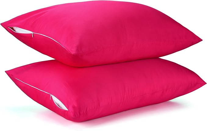 400 Thread Count Cotton Pillow Case King with Zipper, 40" L x 20" W, Cotton Pillow Protectors Cover- Set of 2 - Hot Pink - Pillows Not Included