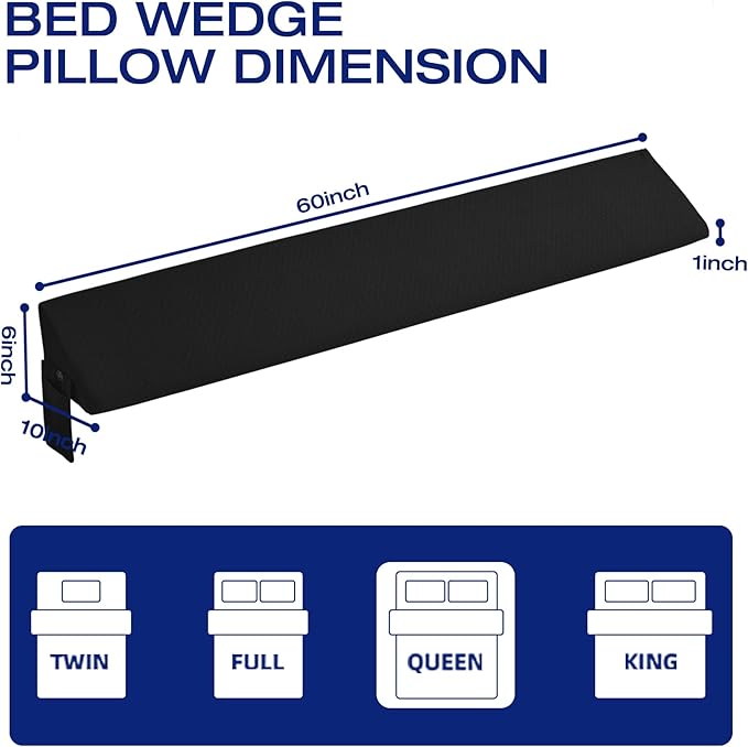 Queen Bed Wedge Pillow for Bed Headboard Gap Filler Light Grey Long Triangle Corner Nora Pillows,Dense Foam,Avoid Things Drops,Between Queen Mattress and Frames,Upraise Pillow for Sleeping
