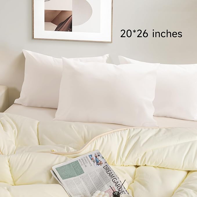 BEITE 4 Pack Pillow Case Protectors Standard -White 20×26 Inches with Smooth Zipper Design -Comfortable and Skin-Friendly Pillowcase