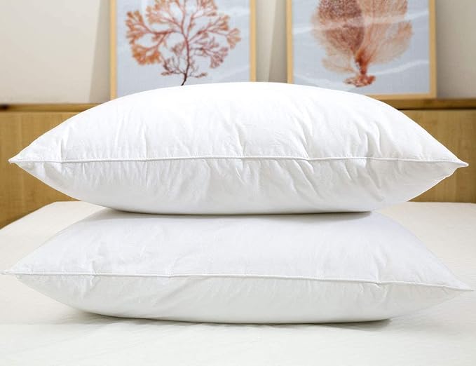 JA COMFORTS Duck Feather Down Bed Pillows for Sleeping(2 Packs)-Standard/Queen,High Filling Weight,600 Thread Count,Double-Layer Downproof Fabric Design,10% Duck Down,Cotton Cover,White