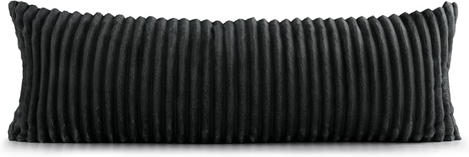 BEDELITE Fluffy Faux Fur Body Pillow Cover with Zipper, Luxury Plush 3D Striped Pillow Cover 20x54 Inches, Super Soft and Cozy Long Body Pillow Pillowcase for Bed Sofa Couch Room Decor(Black)