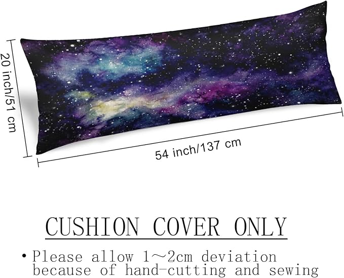Galaxy Body Pillow Cover Outer Space Nebula Universe Star Night Starry Sky Long Pillow Case with Zipper Decorative Soft Bedding Pillowcase Purple Cushion Pillow Case for Bedroom,Couch,20"x54"