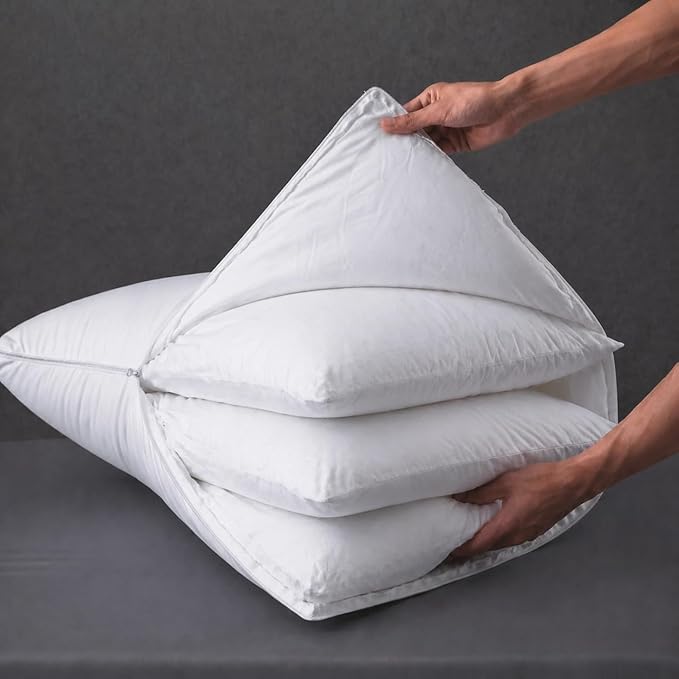 Three Geese Adjustable Layer Goose Feather Pillow Queen Size,Assemblable Bed Pillow with Pillowcase,100% Soft Cotton Cover,Good for Side and Back Stomach Sleeper,Packaging Include 1 Pillow.