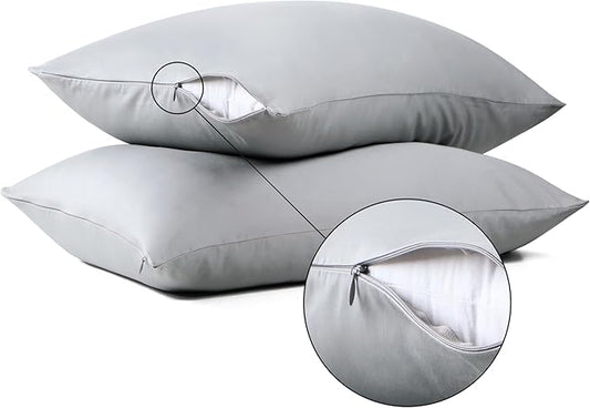 100% Cotton Classic Pillow Protectors with Invisible Zipper, 600 Thread Count Sateen Weave Soft and Breathable Pillow Cases, Protect Pillows from Dirt, Dust and Debris (King, 20"x36", Set of 4)