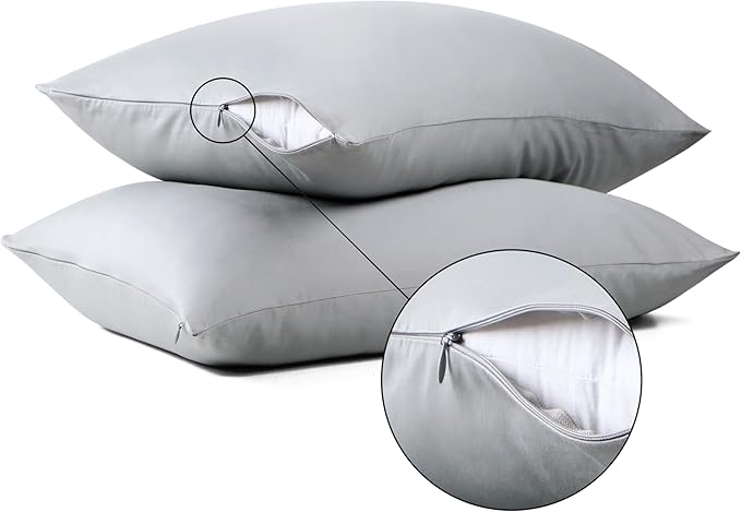 100% Cotton Classic Pillow Protectors with Invisible Zipper, 600 Thread Count Sateen Weave Soft and Breathable Pillow Cases, Protect Pillows from Dirt, Dust and Debris (Queen, 20"x30", Set of 2)