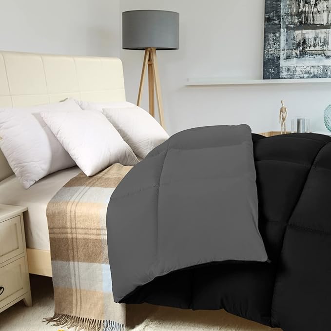 Utopia Bedding Twin Comforter Duvet Insert, Quilted Black Comforter with Corner Tabs, Box Stitched Down Alternative Comforters Twin Size 64 x 88 inches