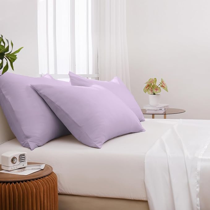 Pillowcases Standard 4 Pack, 20x26 Pillow Cases with Envelope Closure, Soft Plain Brushed Microfiber Covers Breathable Wrinkle-Resistant, Lavender