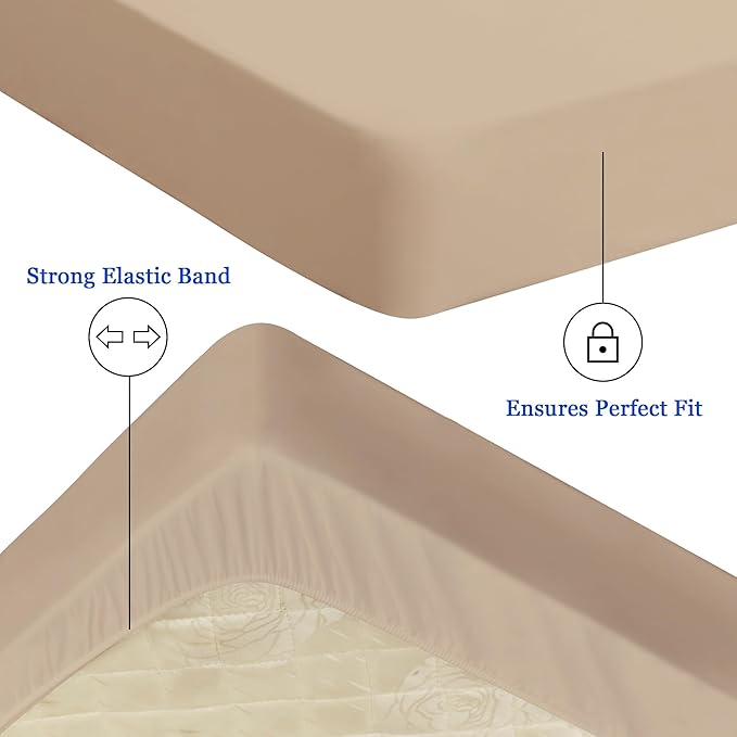 Sufdari Queen Size Mattress Protector,Waterproof Mattress Protector,Fitted Sheet Style Mattress Cover with 18" Deep Pocket,Washable and Comfortable-Light Tan,Queen