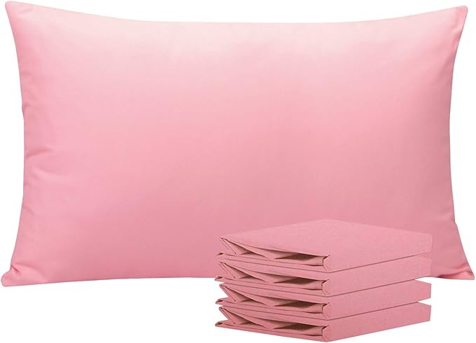 NTBAY Queen Pillowcase Set - 4 Pack Brushed Microfiber 20x30 Pillowcases - Soft, Wrinkle-Free, Fade-Resistant, Stain-Resistant, Pink Pillowcases with Envelope Closure - 20x30 Inches, Pink