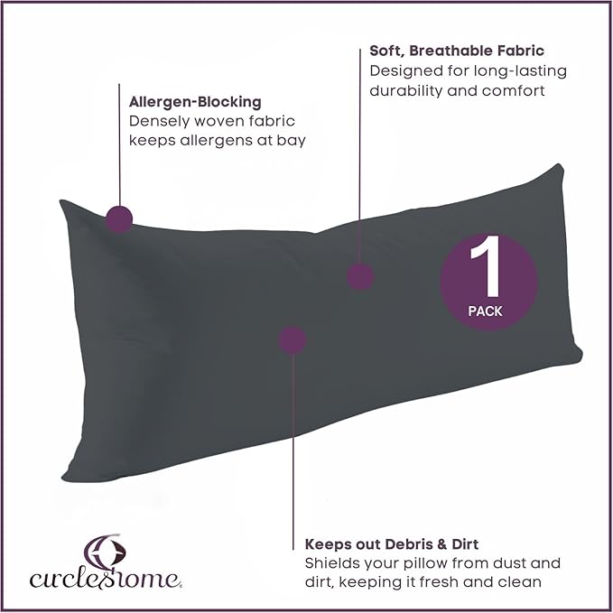 CirclesHome Pillow Protectors Single Pack Body (20 x 55) Zippered - 100% Cotton Breathable Pillowcases - Protects Pillows from Dirt, Dust and Debris (Body- Single Pack - 20x55)