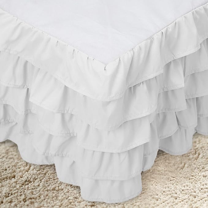 Elegant Comfort Leila Collection Multi-Ruffle Bed Skirt, 1500 Thread Count Egyptian Quality, Easy Fit Dust Ruffle, 15 inch Drop, Wrinkle and Stain Resistant, MultiRuffle, King, Snowy White