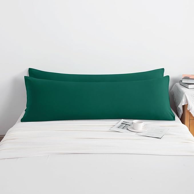 NTBAY Body Pillow Cases Set of 2, 2 Pack Brushed Microfiber 20x54 Pillow Cases, Soft, Wrinkle, Fade, Stain Resistant Dark Green Pillow Cases with Envelope Closure, 20x54 Inches, Dark Green