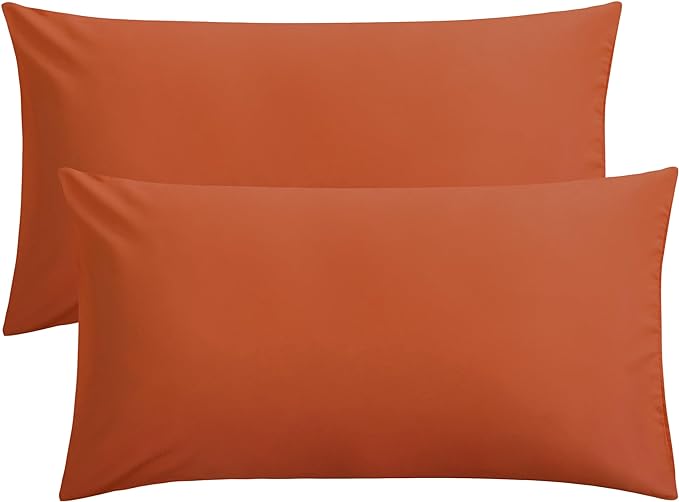 FLXXIE King Pillow Cases Set of 2, Soft Microfiber Pillow Covers with Envelope Closure, Wrinkle, Fade and Stain Resistant Pillowcases, 20x36, Burnt Orange