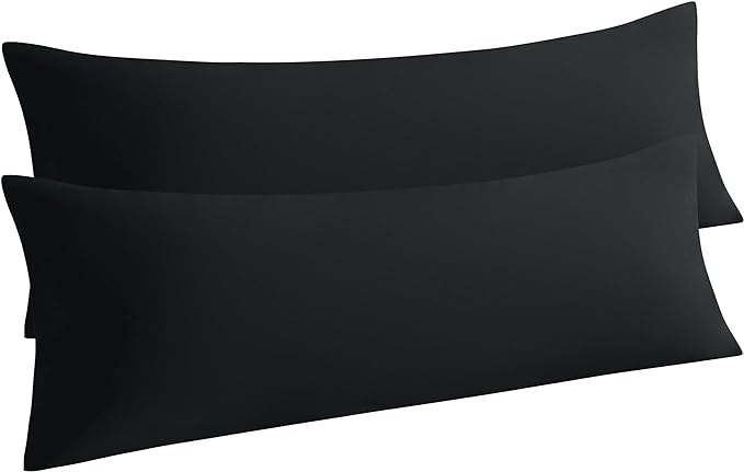 NTBAY Body Pillow Cases Set of 2, 2 Pack Brushed Microfiber 20x54 Pillow Cases, Soft, Wrinkle, Fade, Stain Resistant Black Pillow Cases with Envelope Closure, 20x54 Inches, Black
