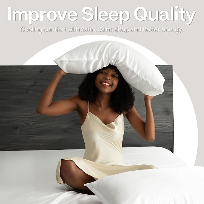 MR&HM Satin Pillowcase for Hair and Skin, Silk Satin Pillowcase 2 Pack, King Size Pillow Cases Set of 2, Silky Pillow Cover with Envelope Closure (20x40, Ivory)