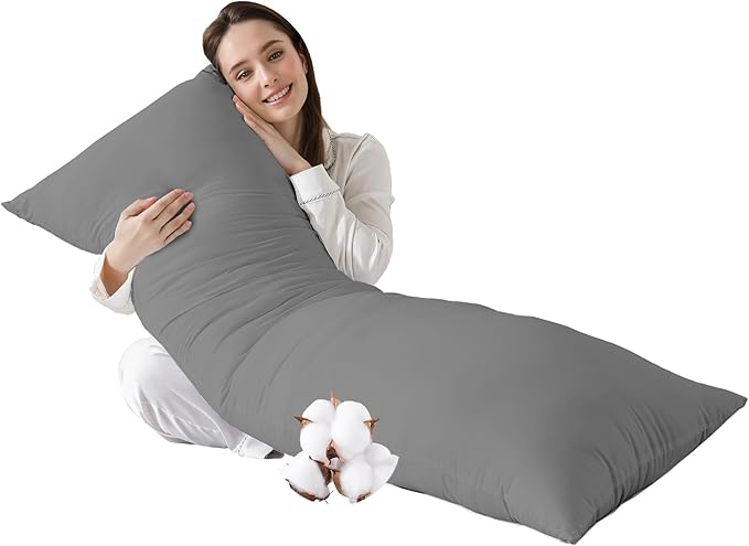 SHOUREN Cotton Body Pillow Insert - Cooling Breathable Full Body Pillow for Side Sleeper - Soft Long Bed Pillow for Adults - 20 x 54 inch-Gray