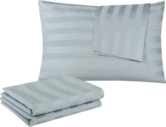 100% Egyptian Cotton Pillow Protectors Set of 2, 400 Thread Count Sateen Weave Cooling Pillowcase, Easy Care Zippered Style Pillow Covers (Stripe-Gray, Standard)