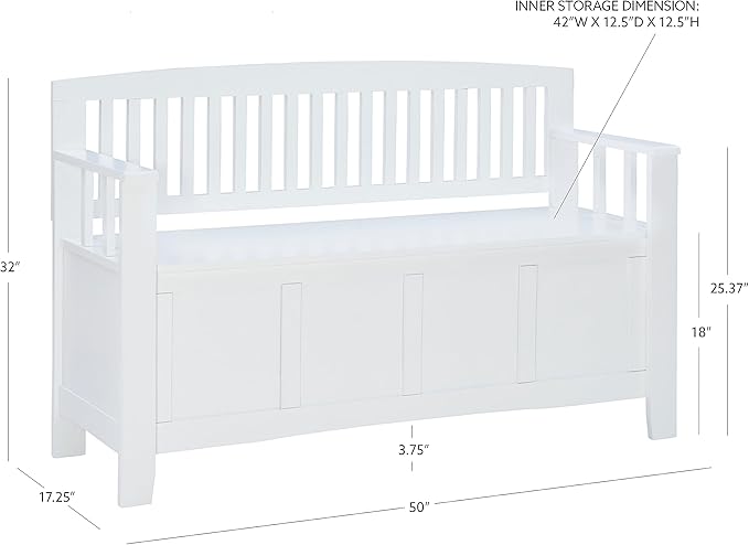 Cynthia White Storage Bench with Flip-Top Lid and Hidden Storage Space by Linon