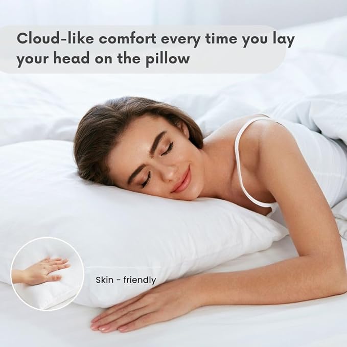 1000gr Queen Size Pillow Set of 2 - Antiallergenic Microfiber Fabric - Soft and Hard Siliconized Fiber Filling for Comfortable Sleep (24x28 inches)