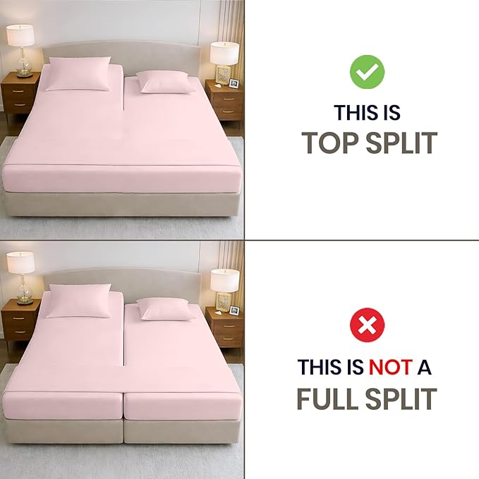 SGI bedding 36" Cal King Split Top Flex Head Sheet 100% Egyptian Cotton Sheet Set 1000 Thread Count Flex Top Sheet for Adjustable Bed 4Pc Sheet Set 15" Deep Pocket for Sleep Number Bed - Blush