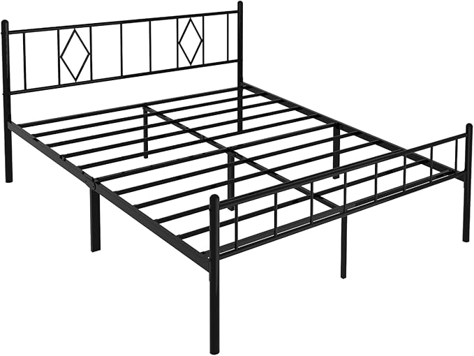FONTOI Queen Size Bed Frame, 14 Inch Metal Platform Bed with Iron-Art Headboard & Footboard, Max 3500lbs Metal Slat Support, Bed Frame with No Box Spring Needed, Under Bed Storage, Black