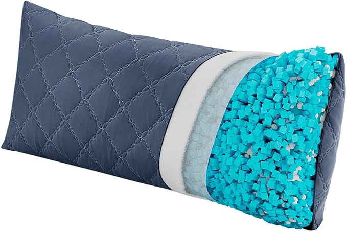 BEDELITE Cooling Body Pillow for Adults, Creative Ultra Soft Cool-Touch Quilted Nylon-Spandex Body Pillow Cover, Adjustable Memory Foam Long Pillow for Side Sleepers, Pregnancy & Back Pain(Navy Blue)