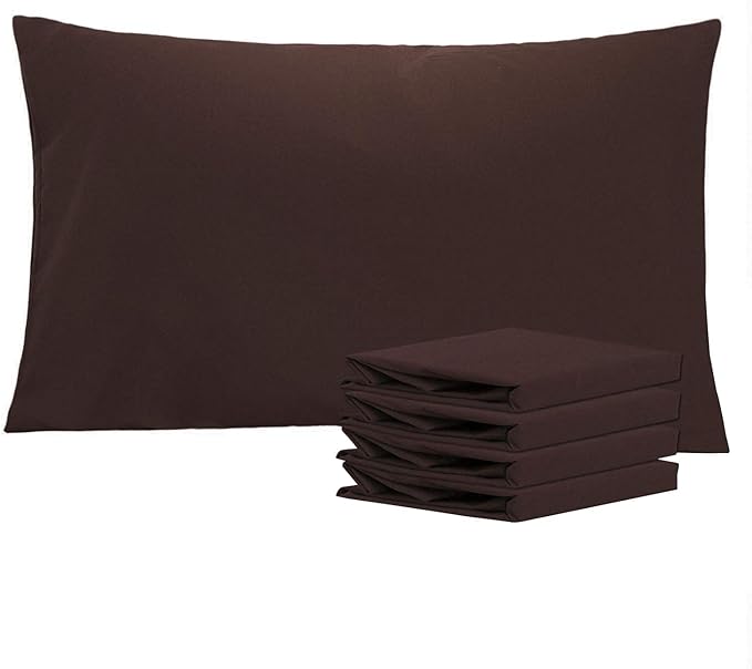 NTBAY Queen Pillowcase Set - 4 Pack Brushed Microfiber 20x30 Pillowcases - Soft, Wrinkle-Free, Fade-Resistant, Stain-Resistant, Dark Brown Pillowcases with Envelope Closure - 20x30 Inches, Dark Brown