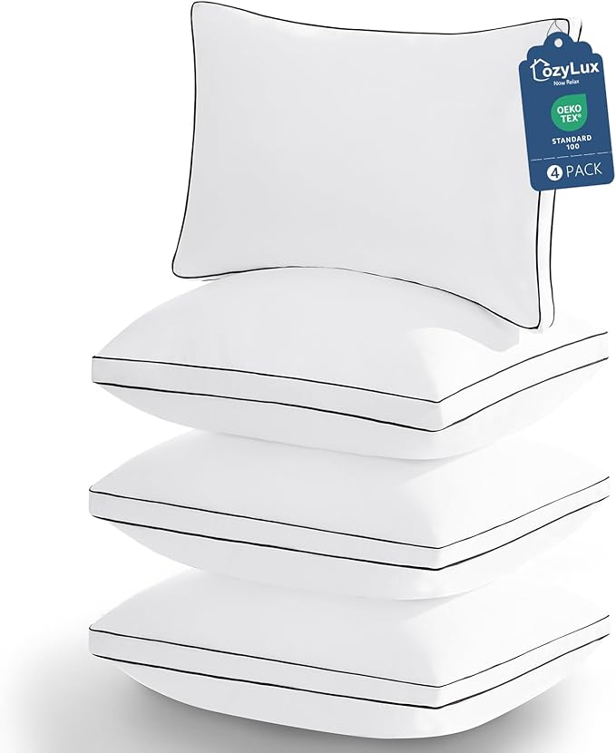 CozyLux Pillows King Size Set of 4, Soft and Supportive 3D Down Alternative Bed Pillow for Sleeping 4 Pack White, Luxury Hotel Quality Gusseted Bedding Pillows for Back, Stomach or Side Sleepers 18x34