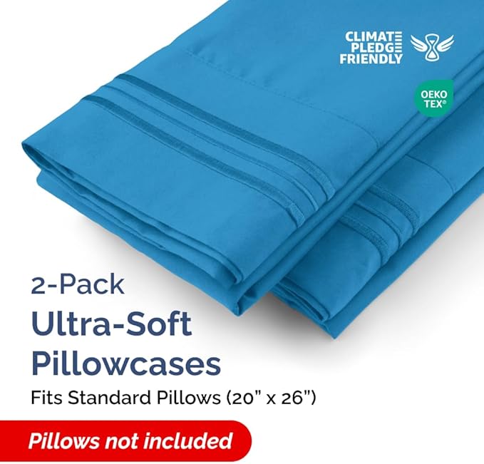 Standard Pillow Cases Set of 2 - Soft Hotel Quality Pillowcase Covers - Comfy & Wrinkle Free - Stain and Fade Resistant - Machine Washable Pillow Protectors - 2 Piece Set - Standard Size Denim Blue
