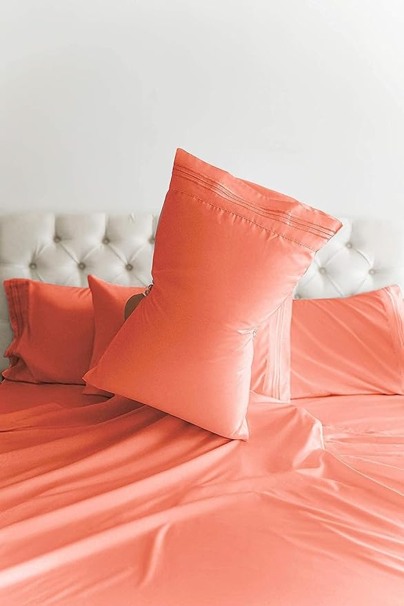 King 6 Piece Sheet Set - Comfy, Breathable & Cooling - Soft Hotel Luxury Bedding for Women, Men, Kids, Teens & Children - 1 Flat & 1 Fitted Sheet & 4 Pillowcases w/ Deep Pockets - Wrinkle Free - Coral