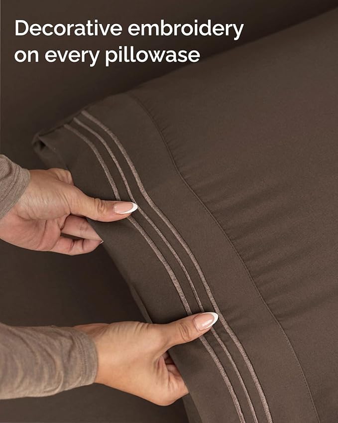 Twin XL Size 3 Piece Sheet Set - Comfy Breathable & Cooling Sheets - Hotel Luxury Bed Sheets for Women & Men - Deep Pockets, Easy-Fit, Extra Soft & Wrinkle Free Sheets - Brown Oeko-Tex Bed Sheet Set