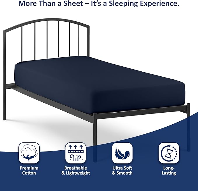 Cot Size 28" x 75" Fitted Sheet, 100% Egyptian Cotton, Perfect for Camp Bunk Beds/RVs/Guest Beds/Army Cots/Replacement Mattress (Navy Blue)