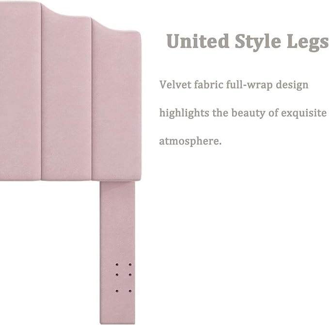 Befurtori Queen Size Headboard Only, Velvet Wall Mounted Headboard Queen/Full Size for Adjustable Bed, Modern Vertical Channel Design with Curved Tufted Upholstered Head Board, Pink