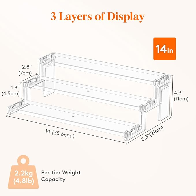 Lifewit Cupcake Stand, Perfume Cologne Organizer, Tool-Free Assembly, Display Riser, Spice Rack, Figurine Holder, Makeup Storage, Room Decor, Party Decorations, Clear, 14″ 3 Tier, 2 Pcs