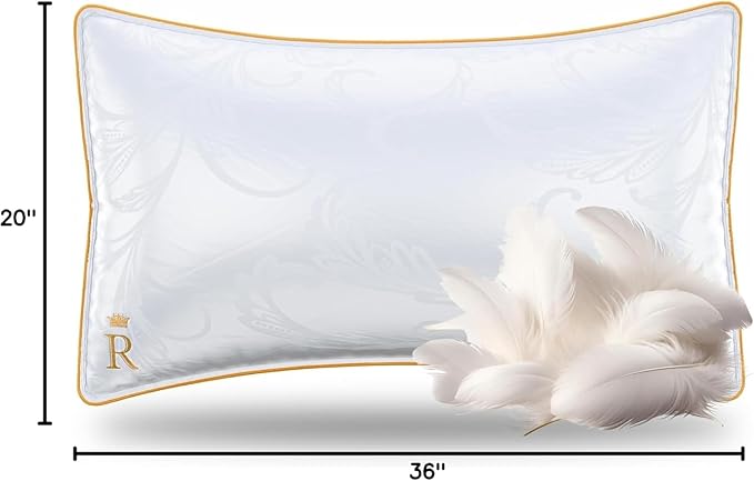 Royal Therapy King White Goose Feathers and Down Pillow, Premium White Bed Sleeping Breathable