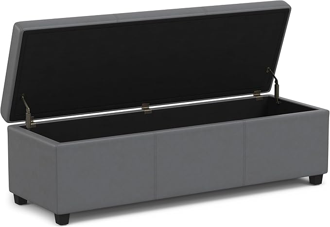 SIMPLIHOME Avalon Extra Large Storage Ottoman Bench - 54 inch Wide Upholstered Vegan Leather Rectangular Lift-Top Ottoman in Stone Grey, Contemporary Bench for Living Room with Hidden Storage