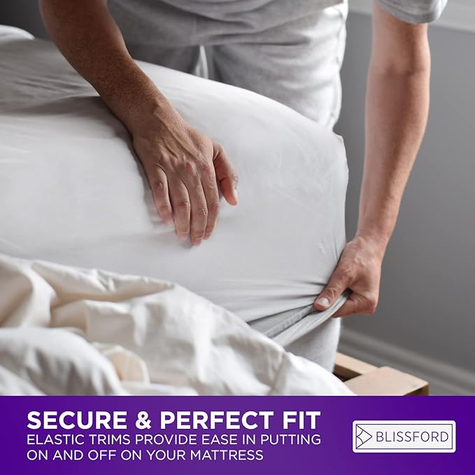 BLISSFORD Plastic Mattress Protector - Heavy Duty, Fitted Vinyl - Mattress Cover for Bedwetting Adult, Child or Pet, 100% Waterproof Fitted Sheet Style Cover - 36" x 75"
