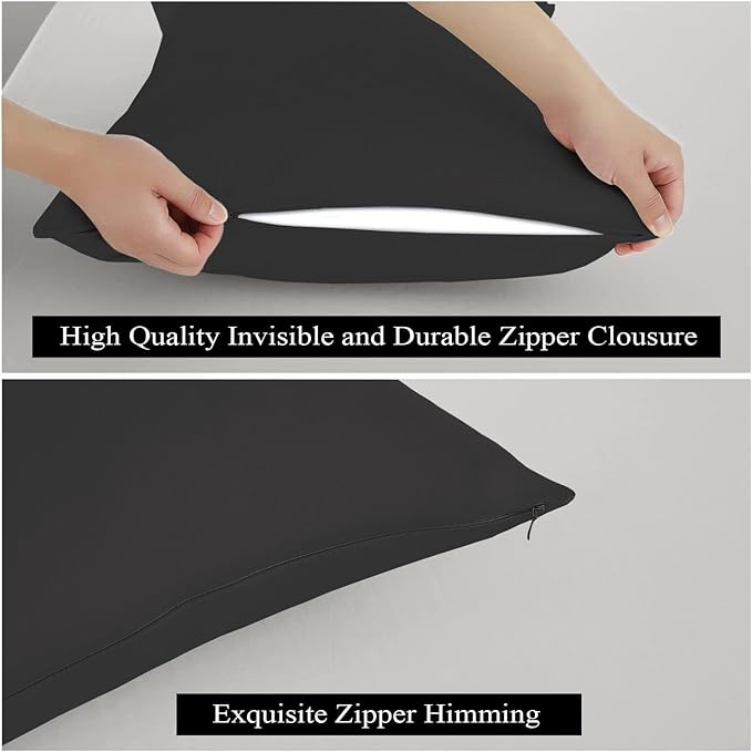 100% Egyptian Cotton Queen Pillow Protectors Set of 2, 400 Thread Count Sateen Weave Cooling Pillowcase, Easy Care Zippered Style Pillow Covers (Black, Queen)