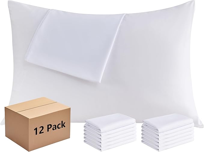 White Pillowcases King 12 Pack, 20x36 Pillow Cases with Envelope Closure, Soft Plain Brushed Microfiber Covers Breathable Wrinkle-Resistant