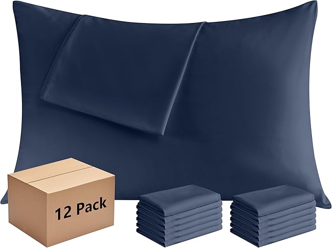 Pillowcases Standard 12 Pack, 20x26 Pillow Cases with Envelope Closure, Soft Plain Brushed Microfiber Covers Breathable Wrinkle-Resistant, Navy Blue