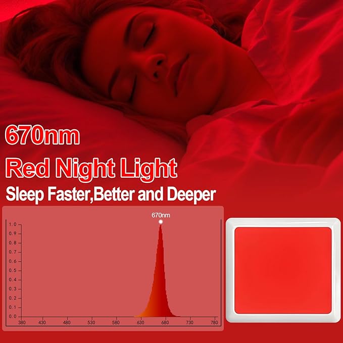 670nm Red Light Night Light for Sleep[2 Pack]- Zero Blue Light, Diammble & Energy Efficient 0.3W Night Light Plug into Wall with Dusk-to-Dawn Sensor for Nursery, Bedroom, Bathroom