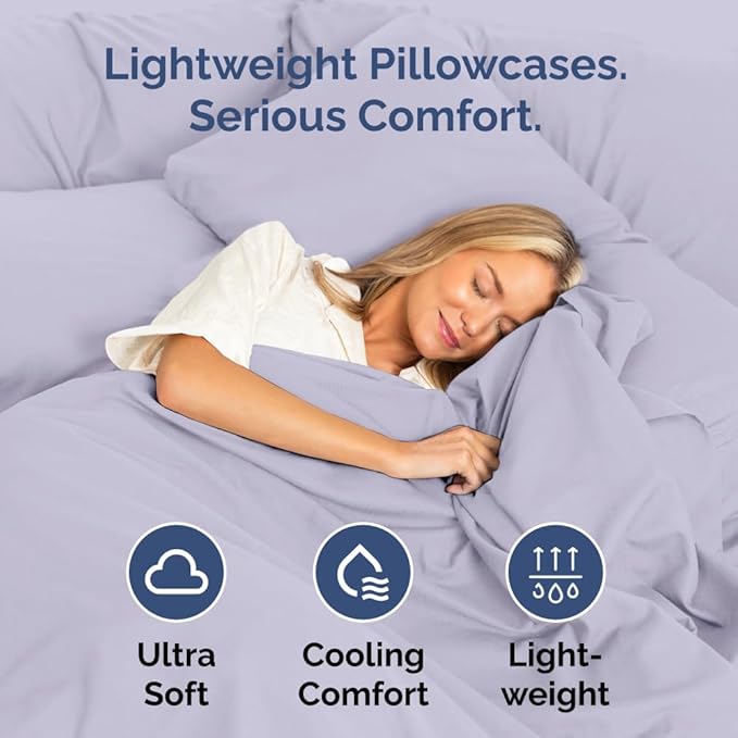 Body Pillowcases Set of 2-20x54 Long Body Pillow Case - Soft Body Pillow Cover for Sleeping & Side Sleepers - Comfy, Wrinkle & Fade Free - Machine Washable w/Envelope Enclosure Light Lavender
