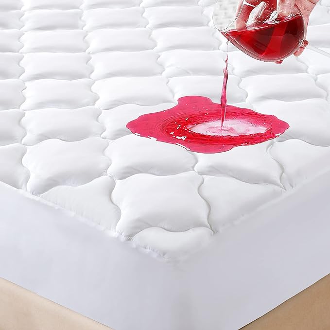 Waterproof Mattress Protector Queen Size, 6''-21'' Deep Pocket Fitted Quilted Mattress Pad Cover, Breathable, Hollow Cotton Alternative Filling Mattress Pad Cover, Queen Size